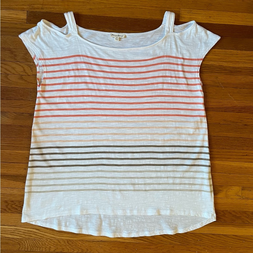 Jane and Delancey Striped Open Shoulder Tunic Top